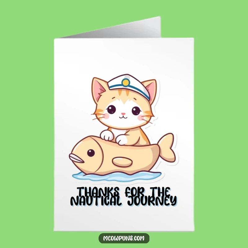 Free Printable Thank You Card: Sailor Cat, Grateful Voyage, Downloadable Gift