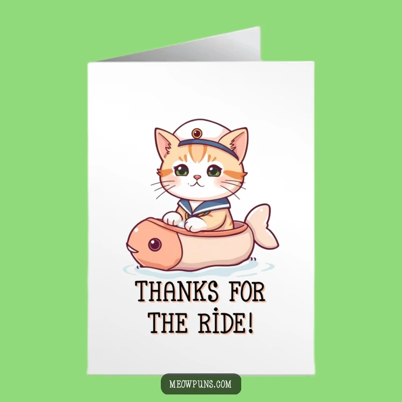 Free Printable Thank You Card: Sailor Cat's Fish Boat Journey, Appreciative Design