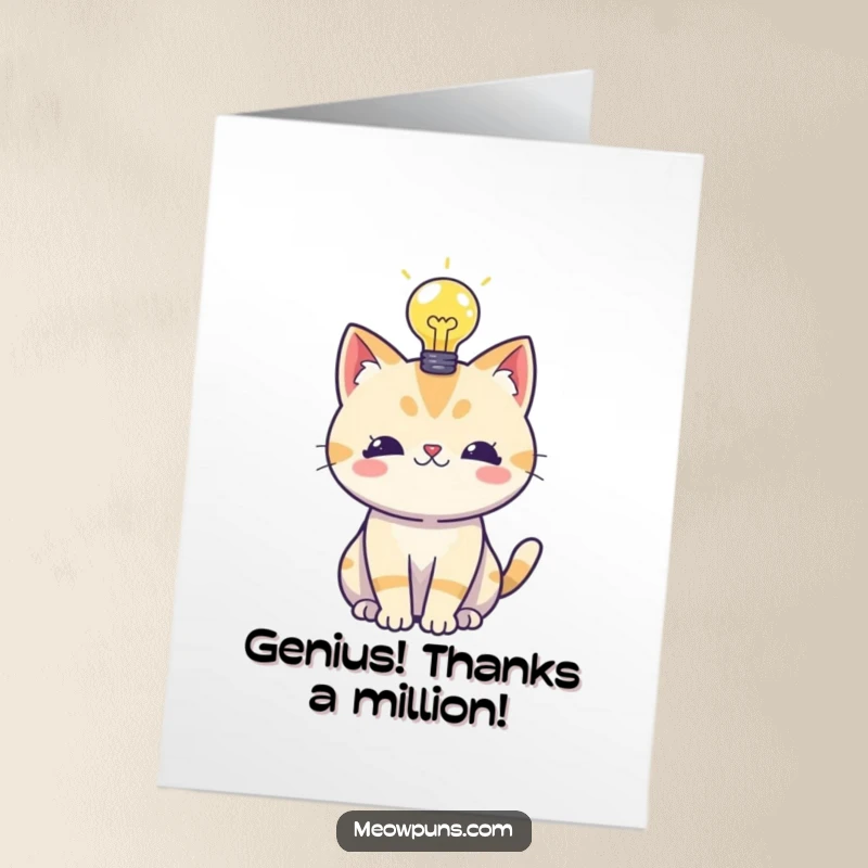 Funny Free Printable Thank You Card with an insightful cat holding a lightbulb, expressing thanks.