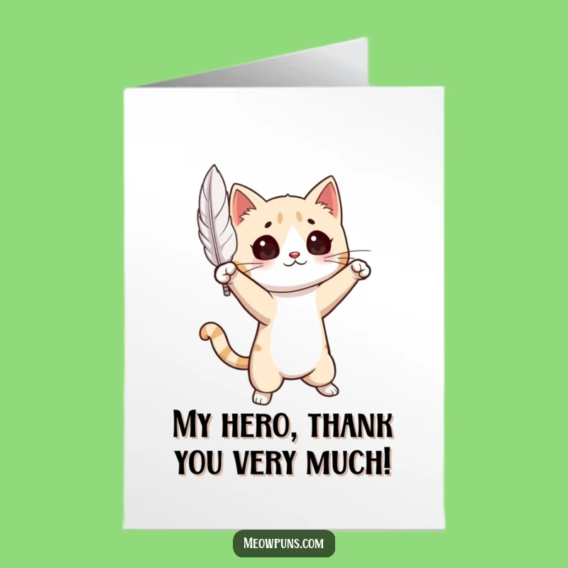 Free Printable Thank You Card: Dramatic Cat Thanks, Feather Pursuit, DIY Downloadable Gift