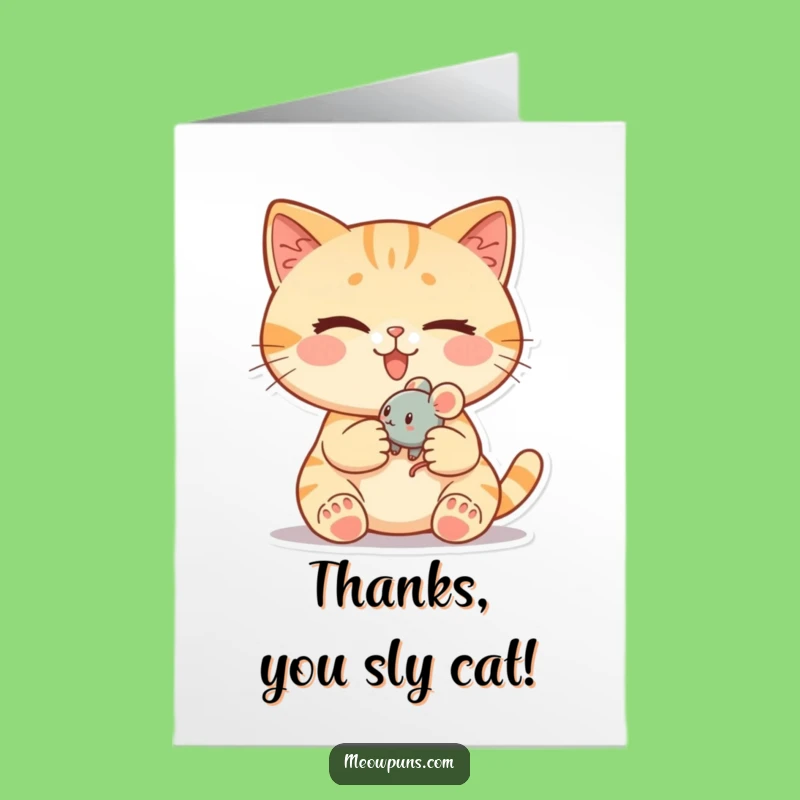 Free Printable Thank You Card: Winking Cat, Mouse Prize - Grateful Download