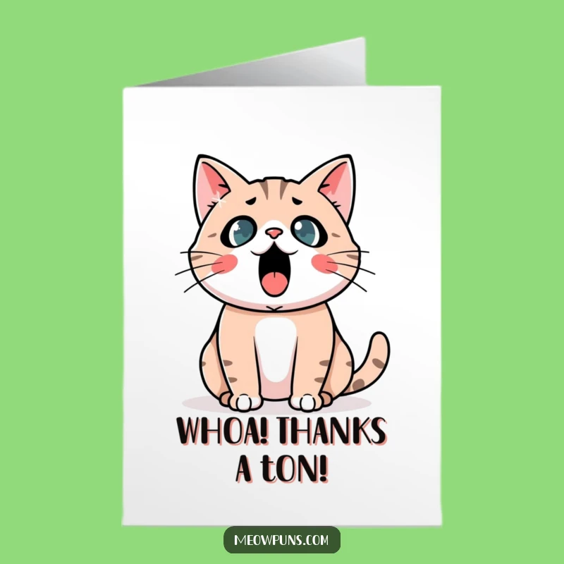 Free Printable Astonished Cat Thank You Card: Surprised Feline Downloadable
