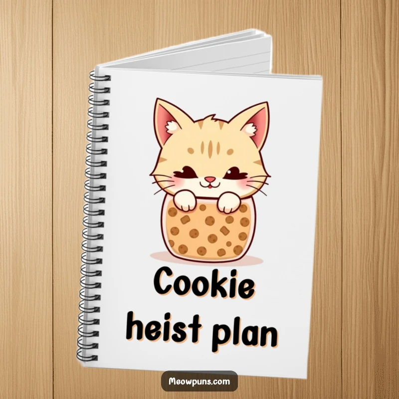 Funny Cat Notebook: Cover design of a mischievous cat peeking from a cookie jar, ideal for jotting down thoughts and recipes.