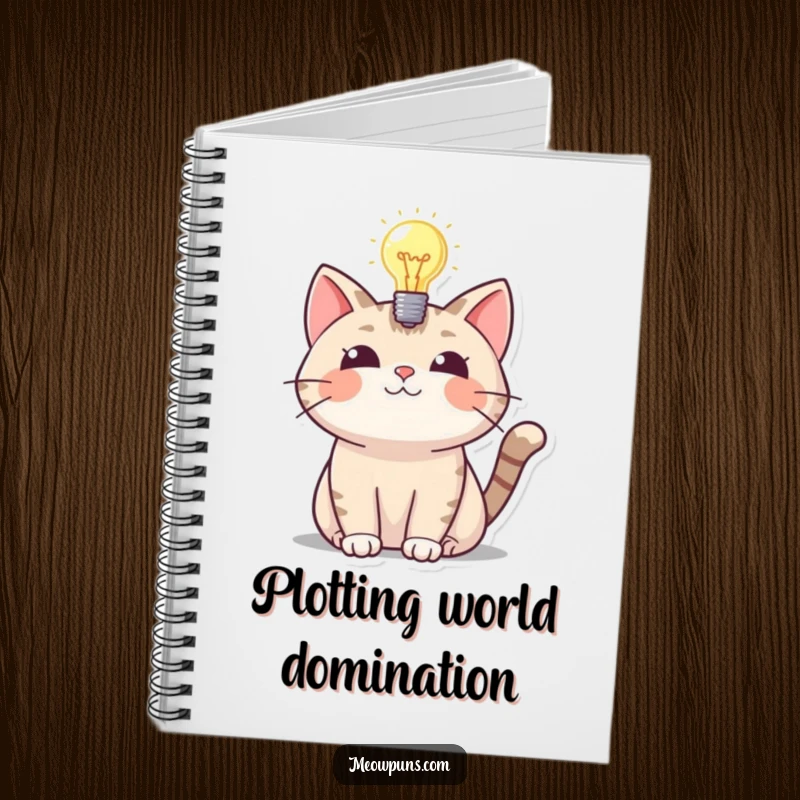 Funny notebook with a cat and a glowing lightbulb, perfect for jotting down funny ideas and notes.
