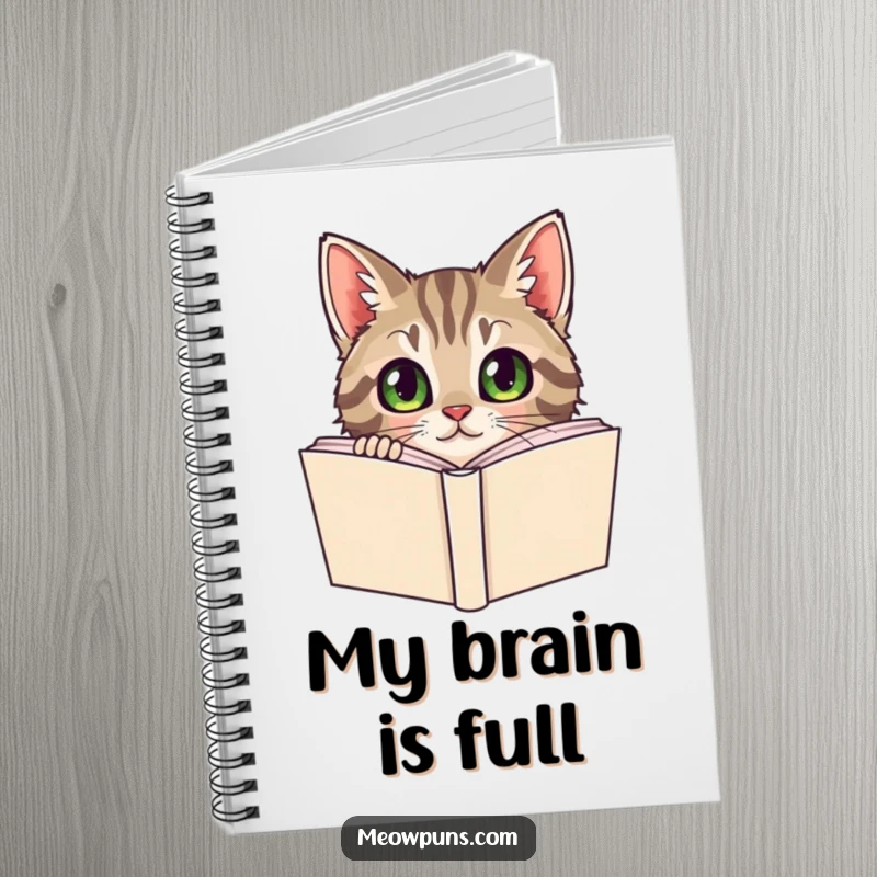 Funny Tabby Cat Notebook, a curious tabby cat peeks from behind a dictionary, for intelligent and humorous writing.