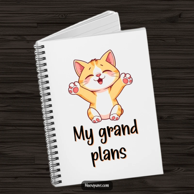 Funny Cat Stretching Notebook, featuring a cute cat stretching, perfect for journaling, note-taking, and adding a touch of humor.
