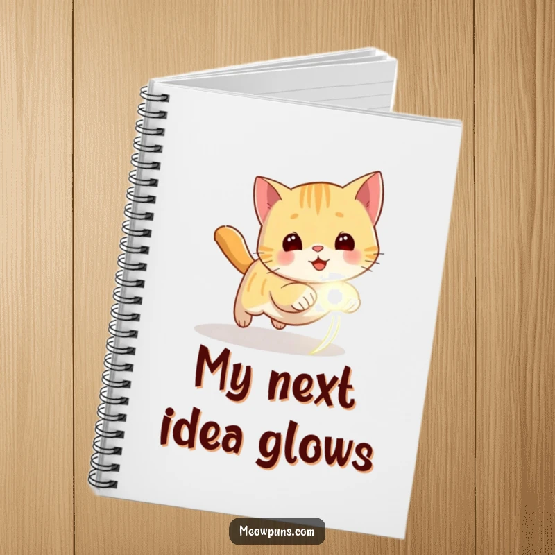 Funny notebook with a cat chasing a laser dot, perfect for jotting down notes with energetic humor.