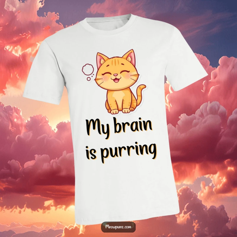 Funny Ginger Cat T-Shirt, a happy ginger cat wears a tiny thought bubble, conveying cheerful ideas.