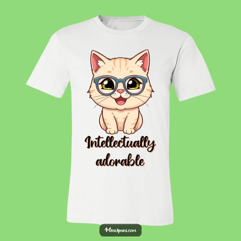 Funny Happy Cat Spectacles T-Shirt - Hilarious Smart Casual Wear for Bookworms