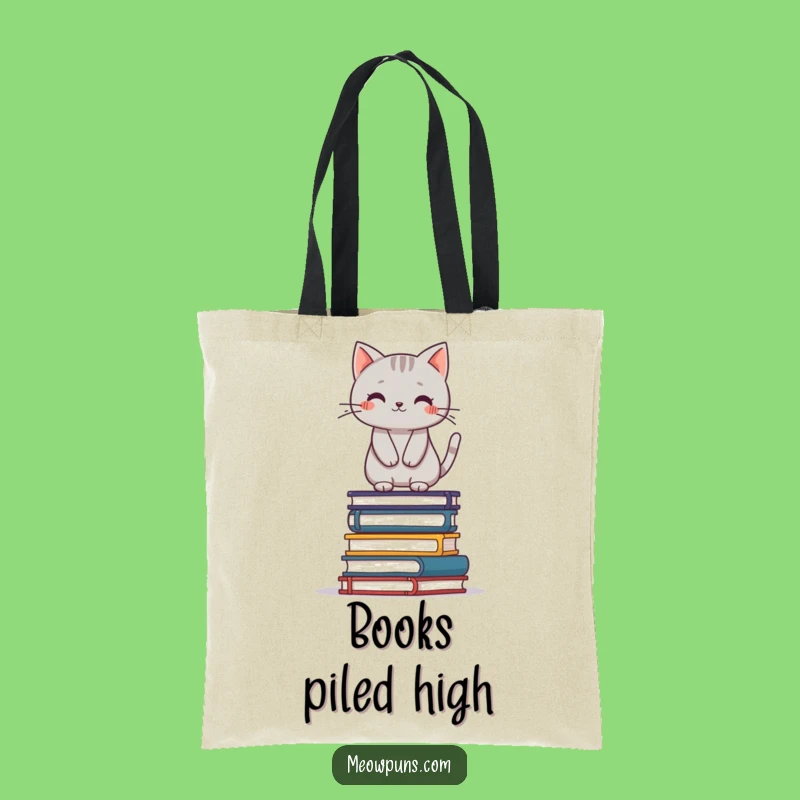 Funny Cat Books Tote Bag: Grey Cat Balancing, Literary Carry-all Gift
