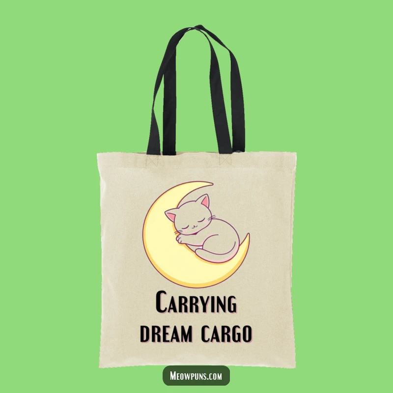 Funny Sleepy Cat Moon Tote Bag: Carry Your Dreams with This Cozy Feline Friend!