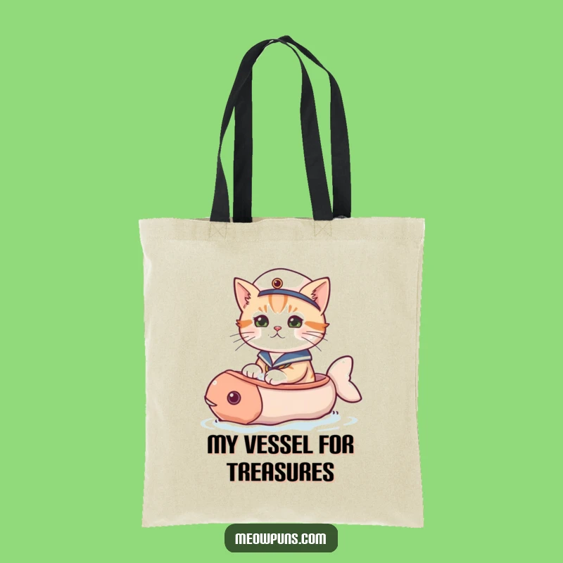Funny Sailor Cat Fish Boat Tote Bag: Chic Nautical Adventure for a Stylish, Funny Gift