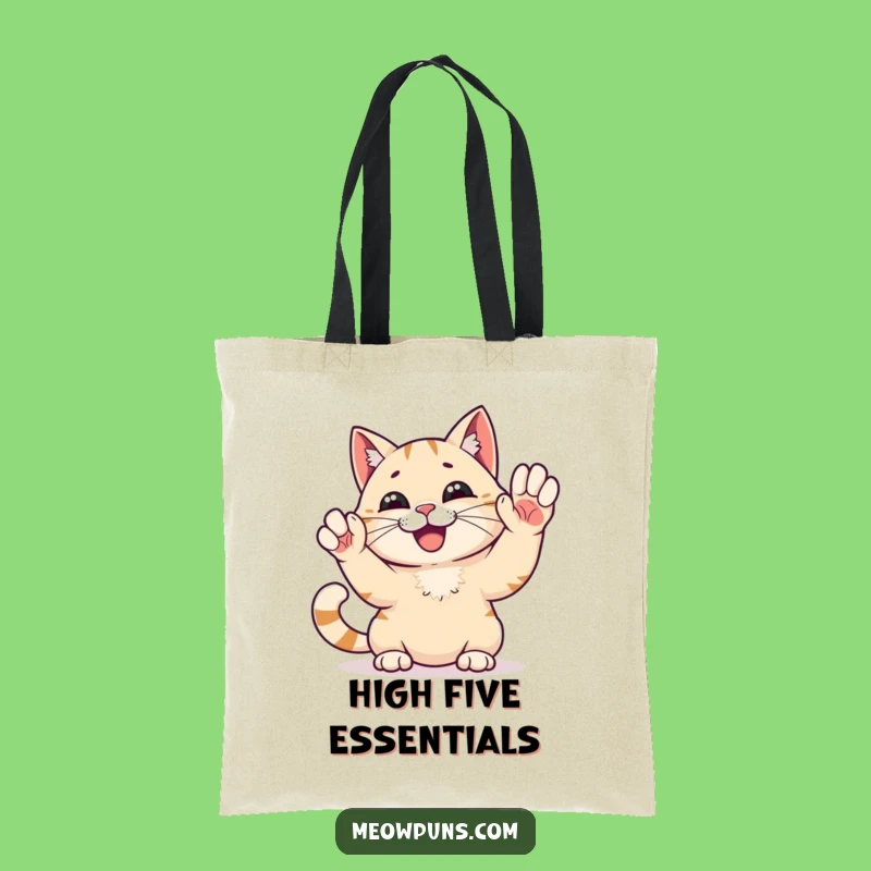 Funny High Five Cat Tote Bag: Carry Your Success with This Joyful Feline!