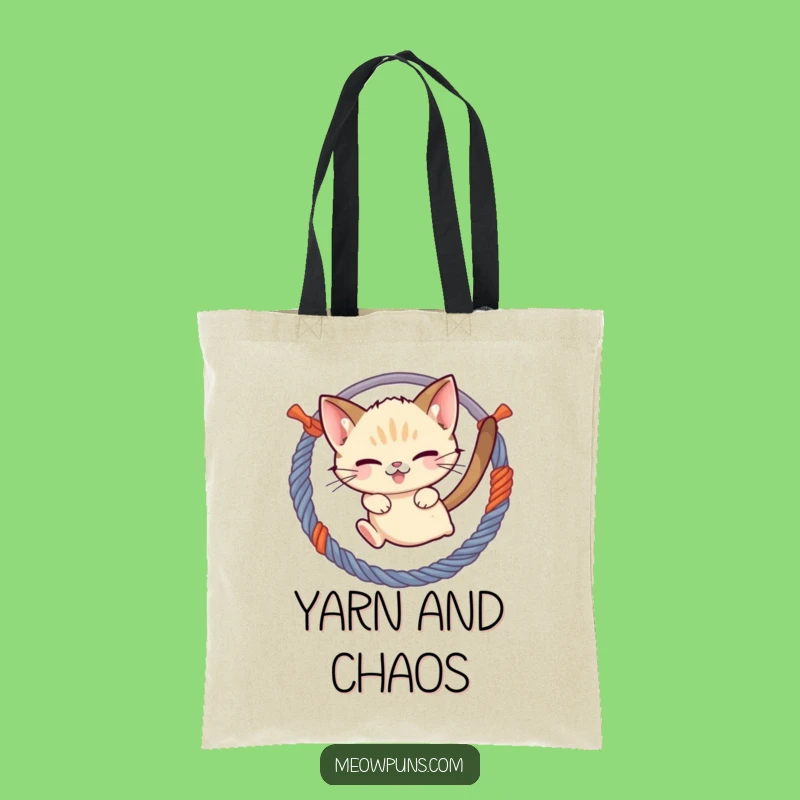 Funny Cat Yarn Tote Bag: Siamese Cat Jumping, Playful Accessory Gift